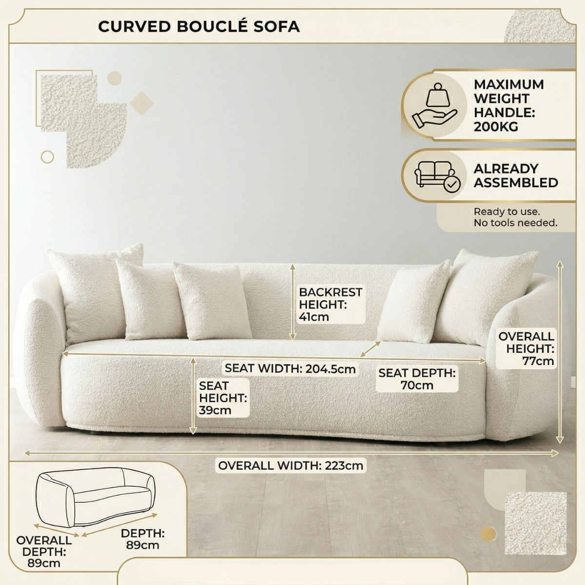 Everbe Luxe 3-Seater Curved Sofa