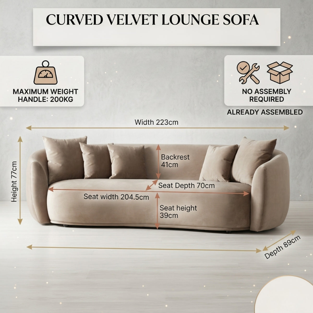Everbe Luxe 3-Seater Curved Sofa