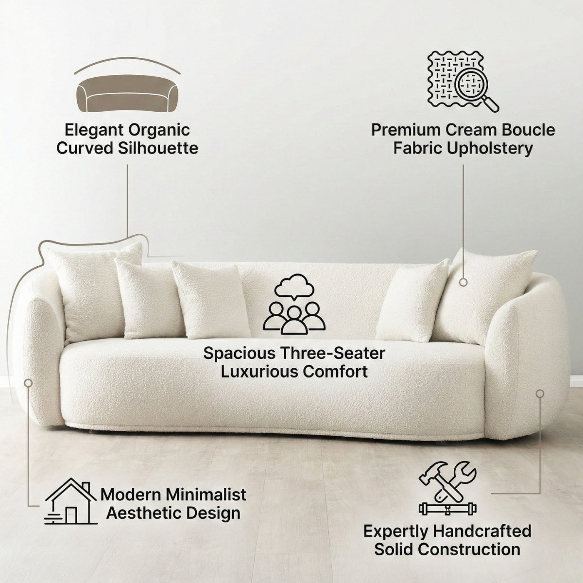 Everbe Luxe 3-Seater Curved Sofa