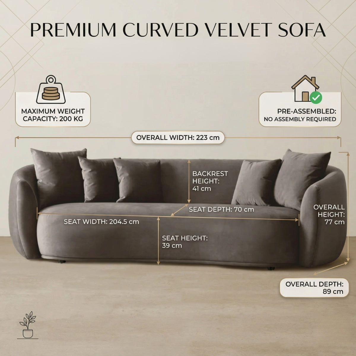 Everbe Luxe 3-Seater Curved Sofa