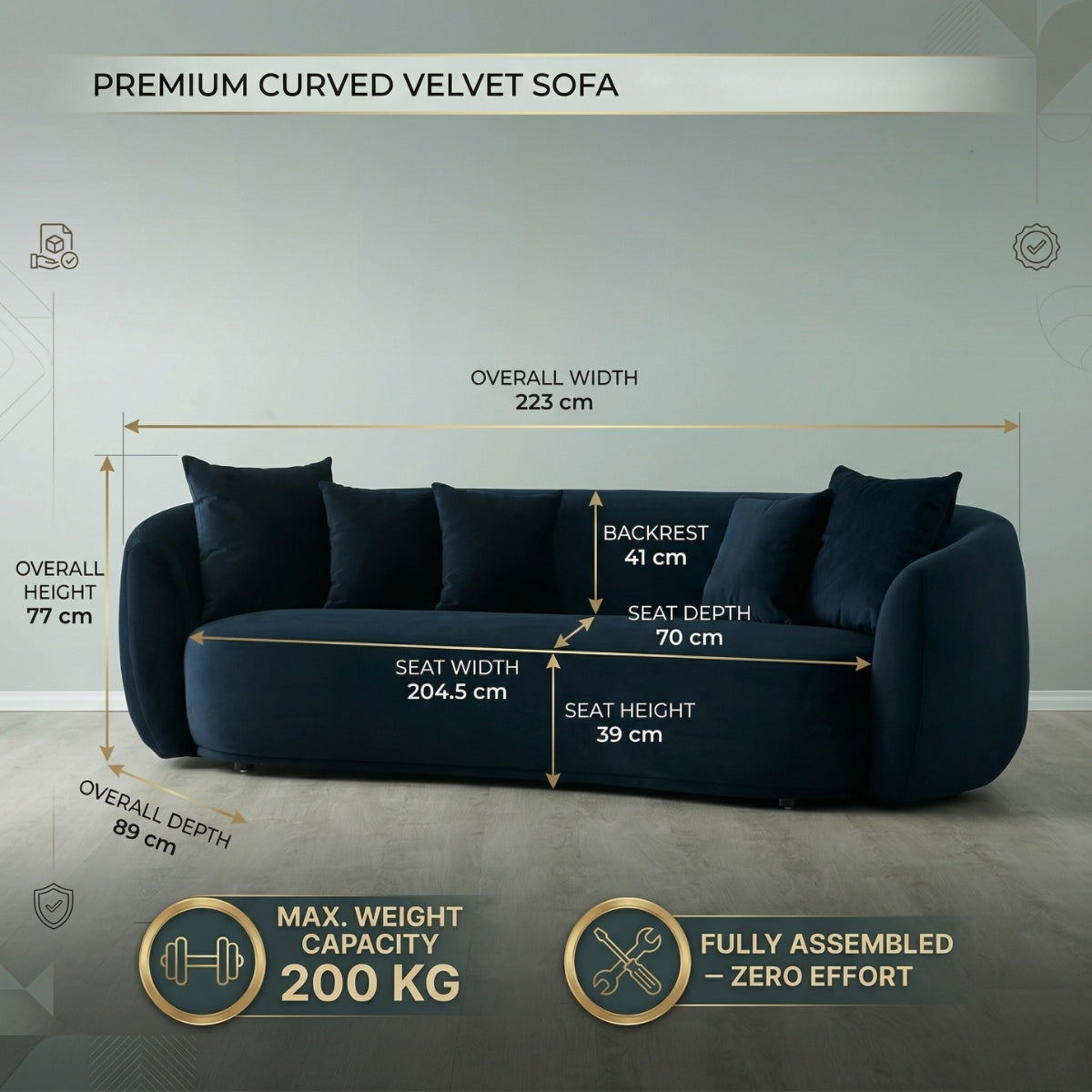 Everbe Luxe 3-Seater Curved Sofa