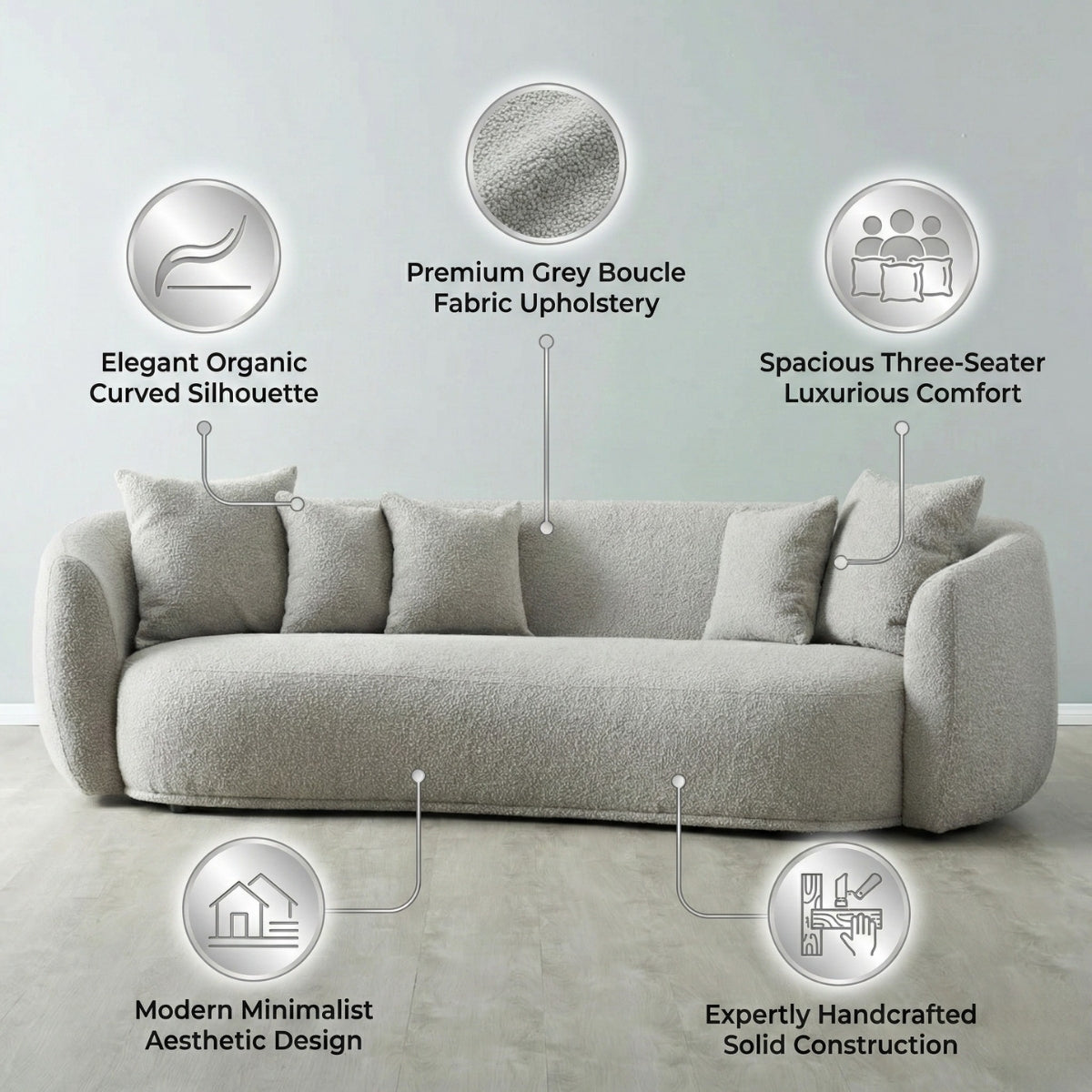 Everbe Luxe 3-Seater Curved Sofa