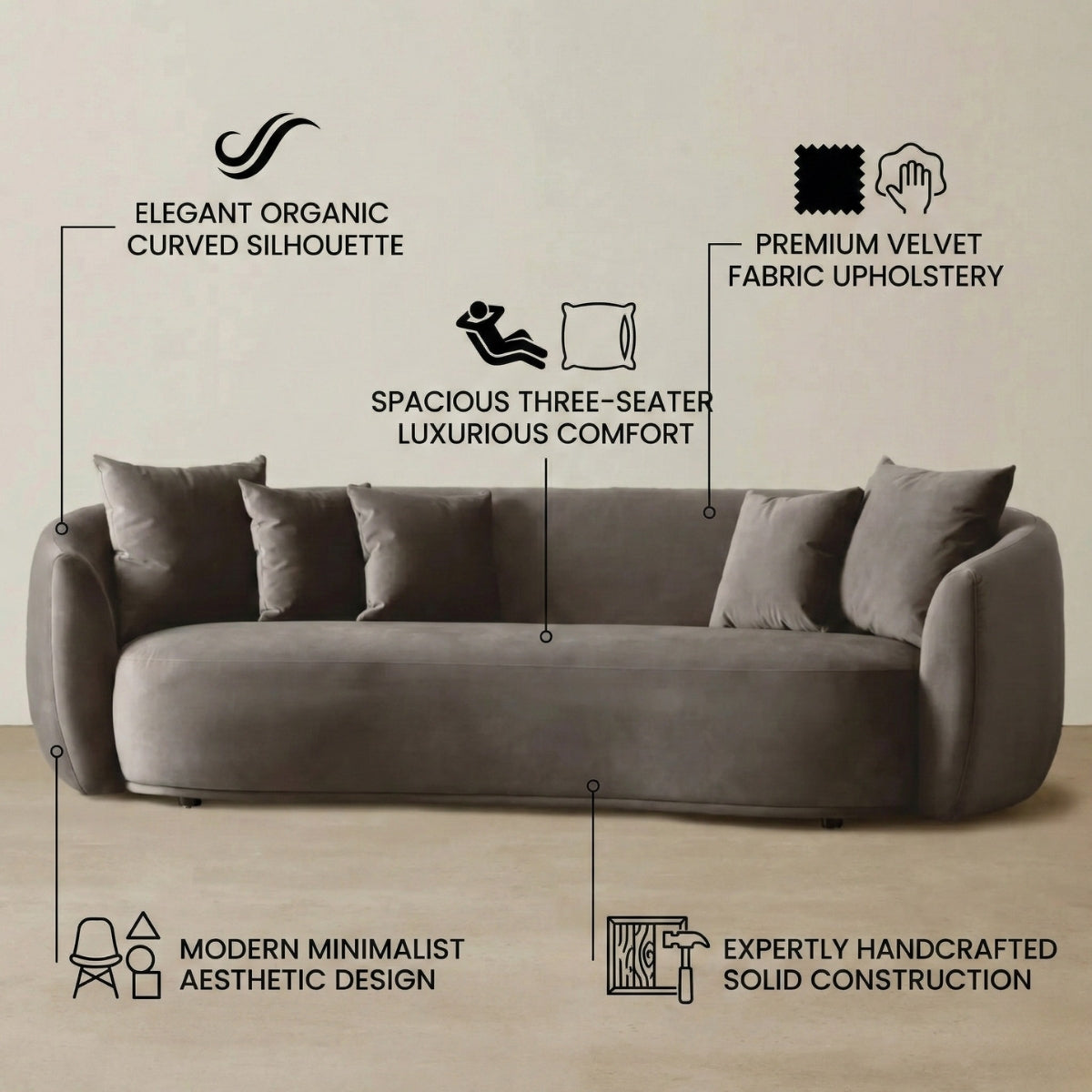 Everbe Luxe 3-Seater Curved Sofa