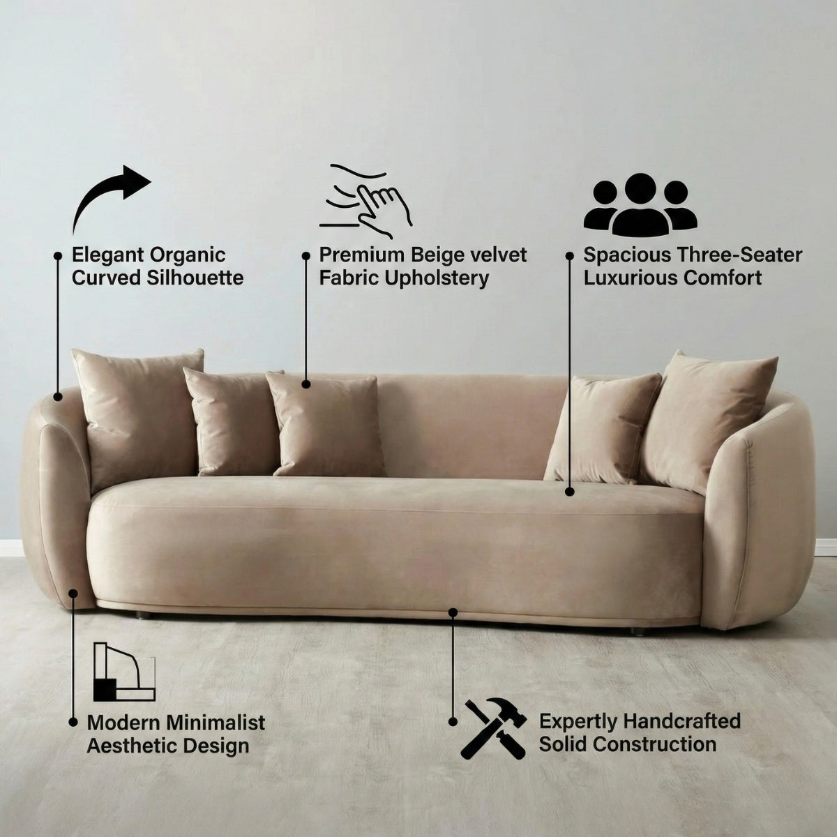 Everbe Luxe 3-Seater Curved Sofa