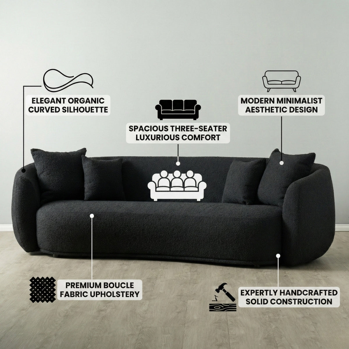 Everbe Luxe 3-Seater Curved Sofa