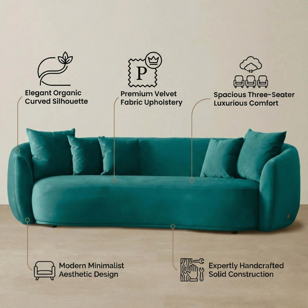 Everbe Luxe 3-Seater Curved Sofa