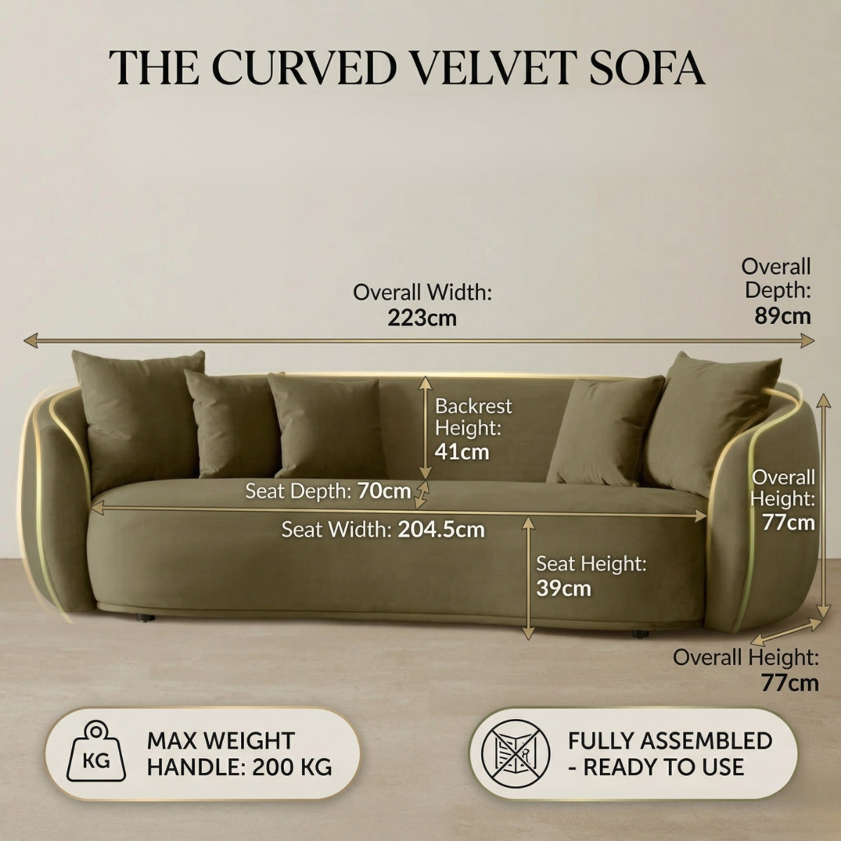 Everbe Luxe 3-Seater Curved Sofa