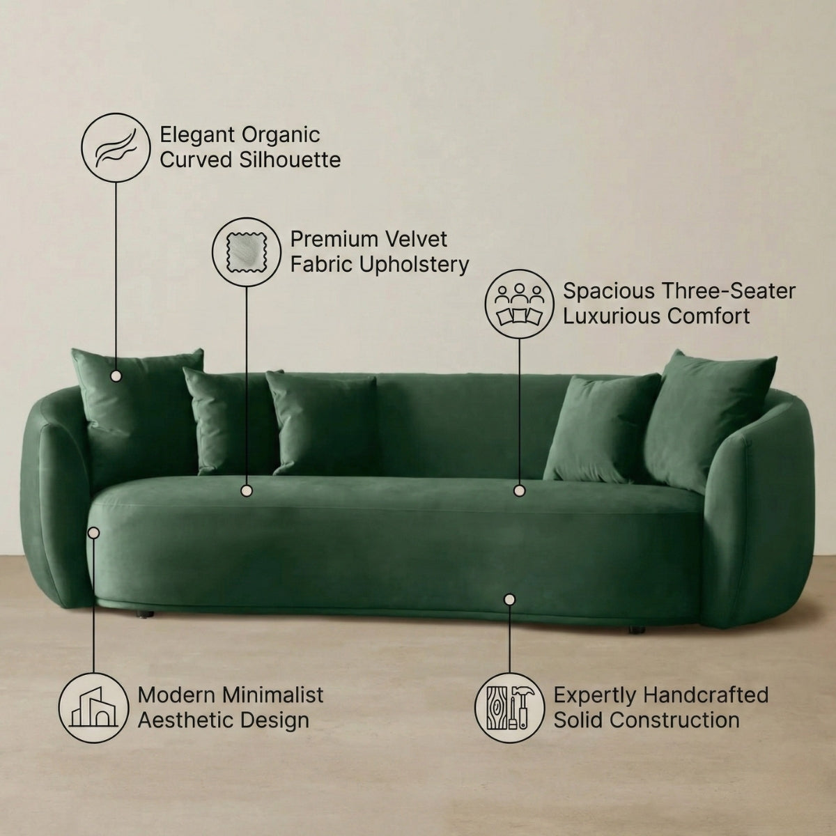 Everbe Luxe 3-Seater Curved Sofa