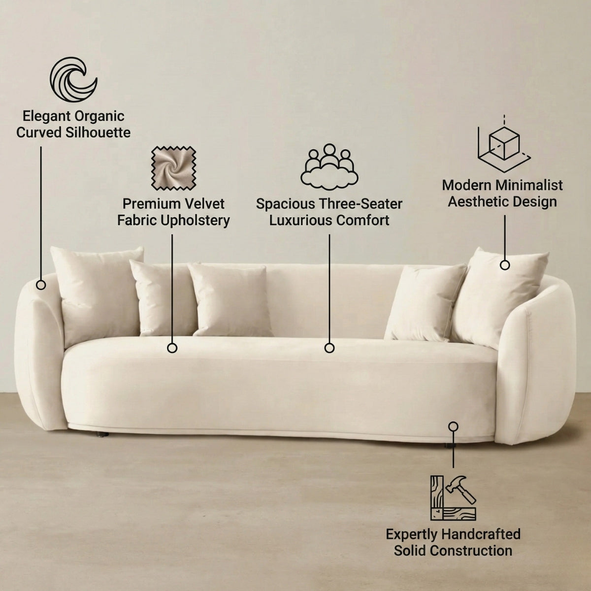 Everbe Luxe 3-Seater Curved Sofa