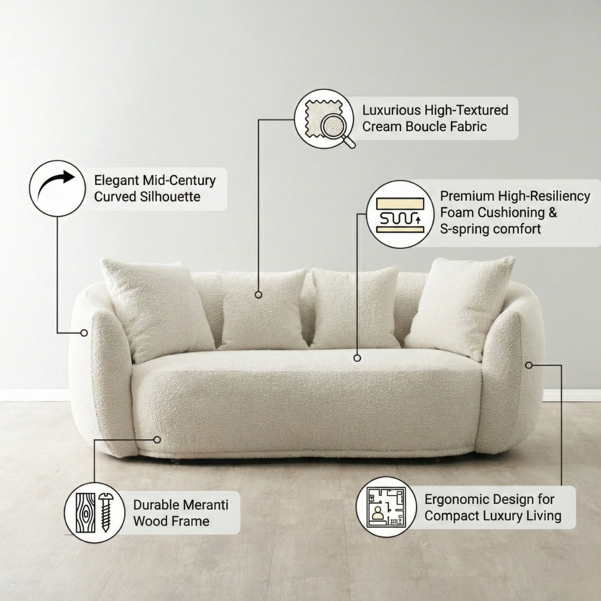 Everbe Luxe 2-Seater Curved Sofa