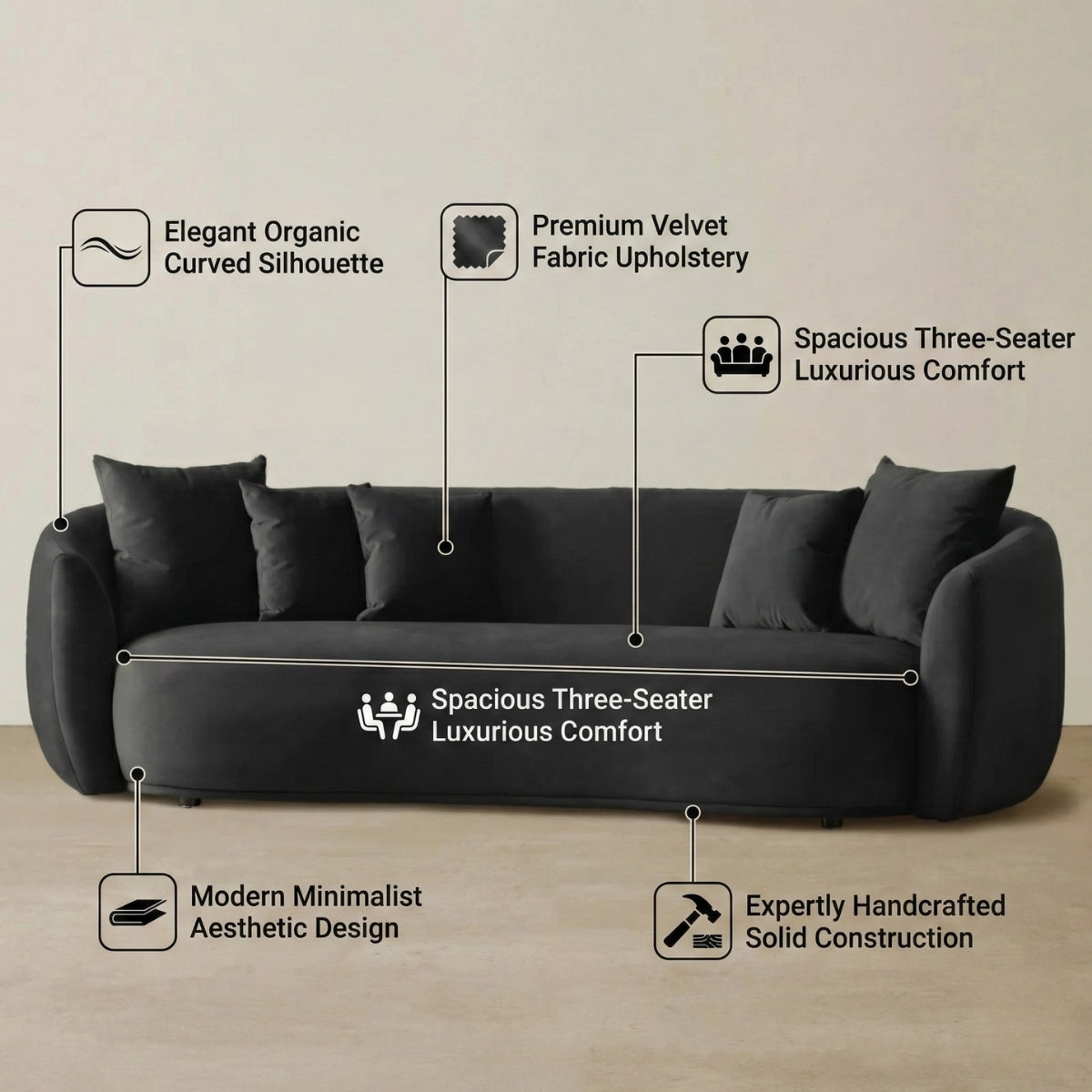 Everbe Luxe 3-Seater Curved Sofa