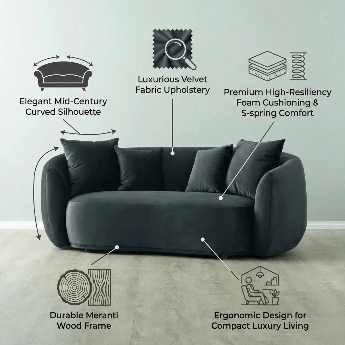 Everbe Luxe 2-Seater Curved Sofa