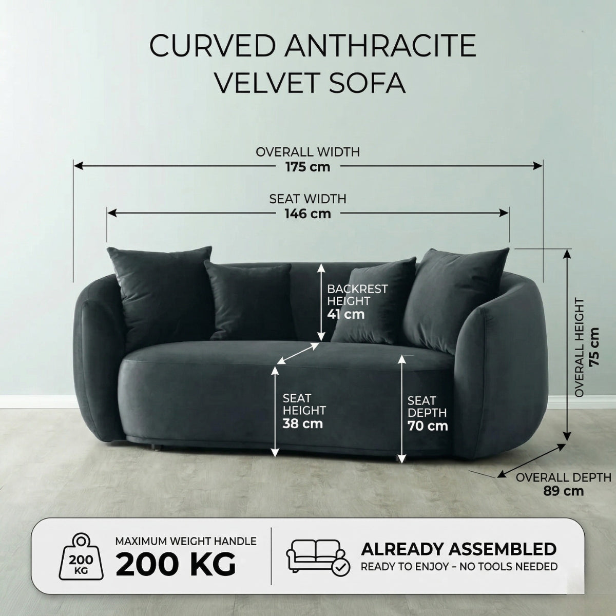 Everbe Luxe 2-Seater Curved Sofa
