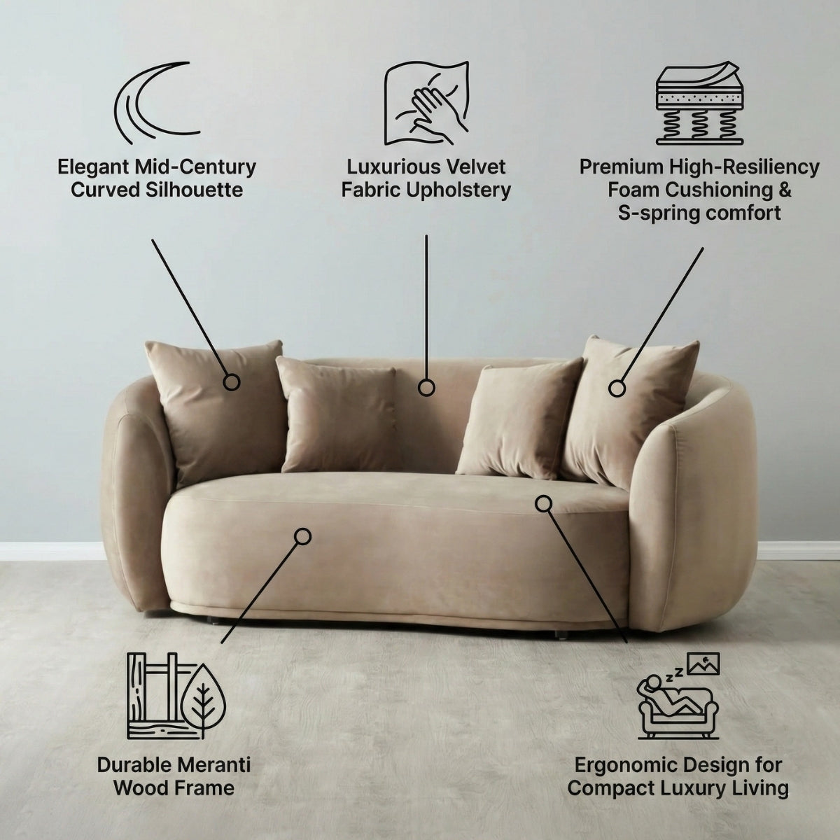 Everbe Luxe 2-Seater Curved Sofa