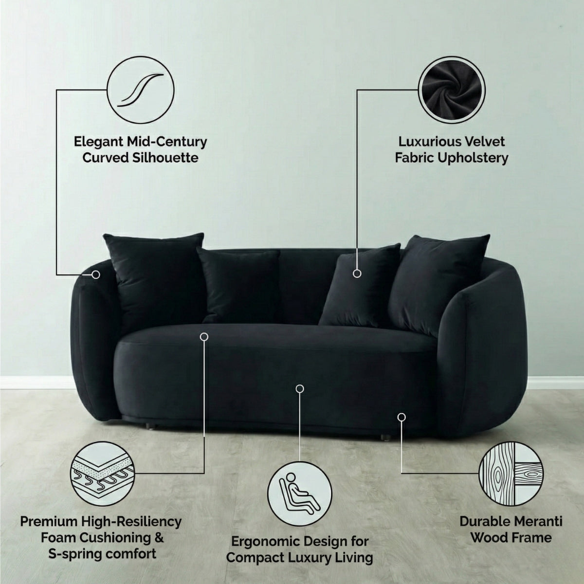 Everbe Luxe 2-Seater Curved Sofa