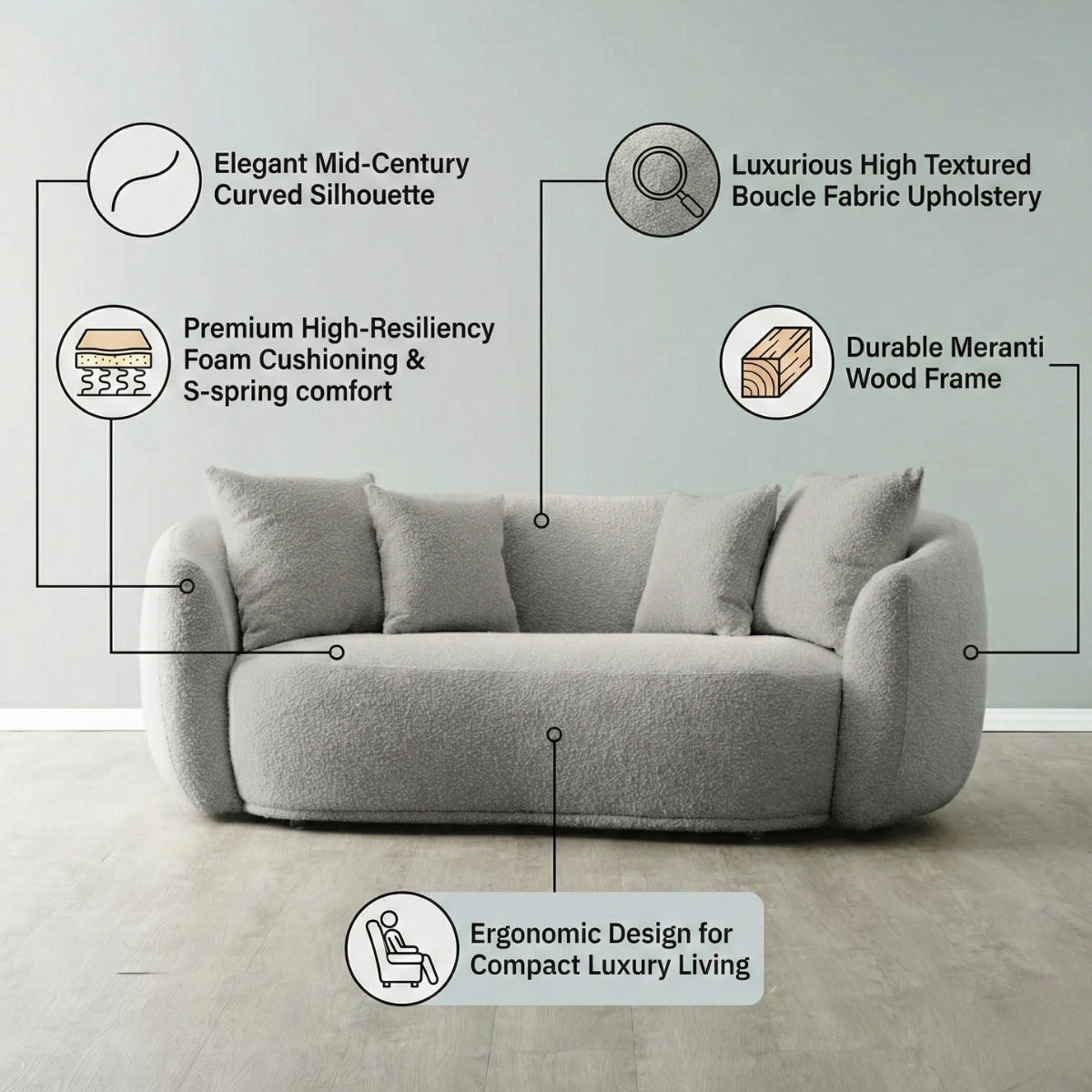 Everbe Luxe 2-Seater Curved Sofa