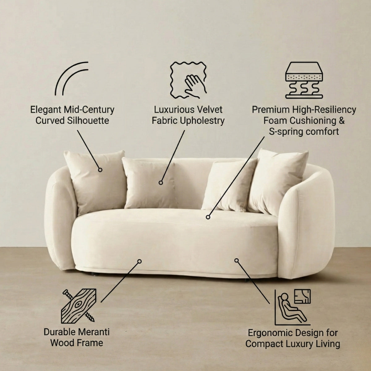 Everbe Luxe 2-Seater Curved Sofa