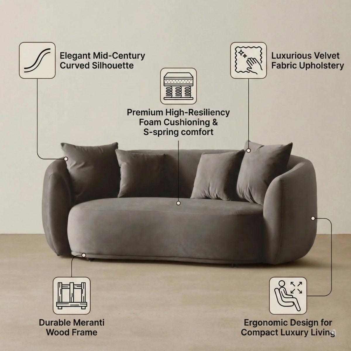 Everbe Luxe 2-Seater Curved Sofa