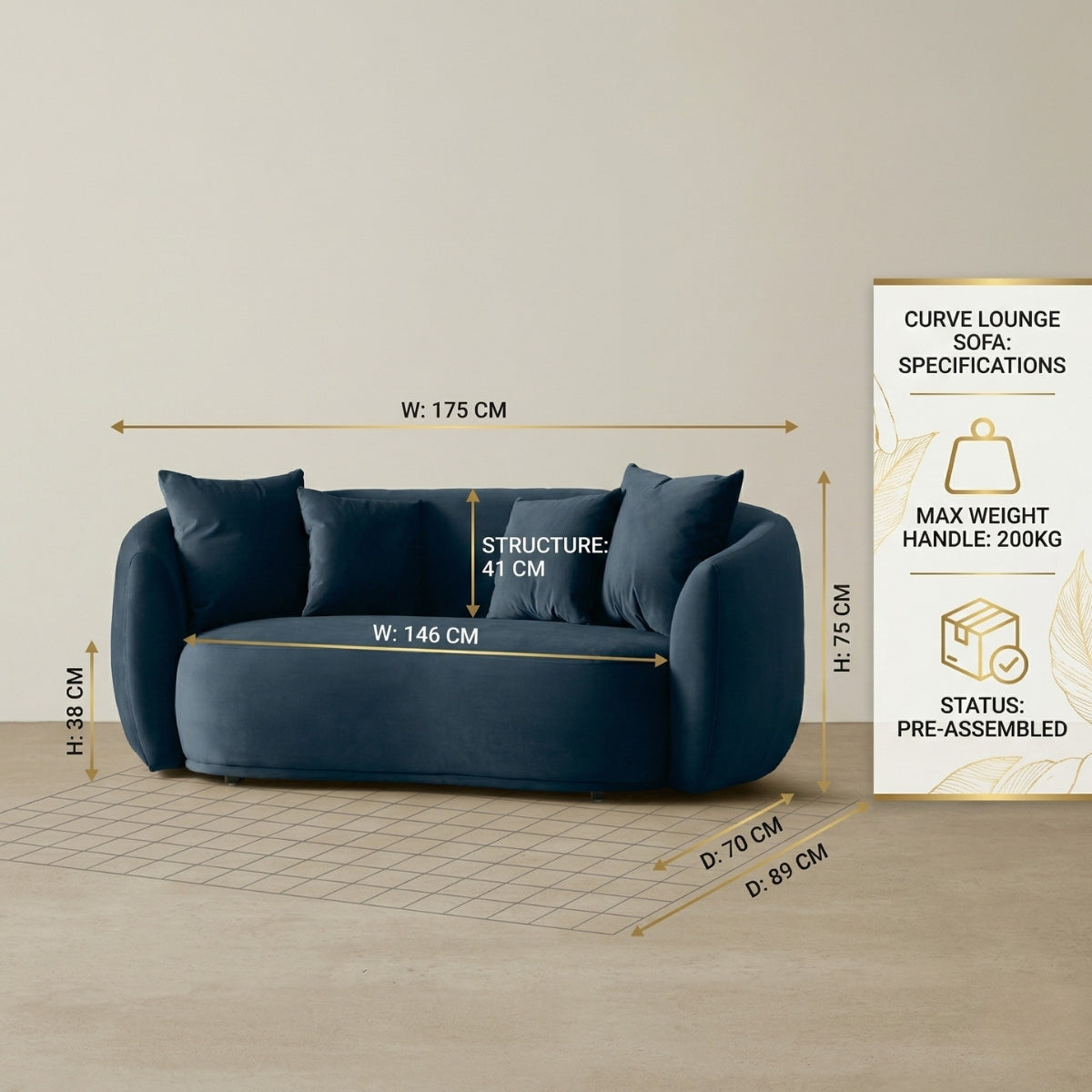 Everbe Luxe 2-Seater Curved Sofa