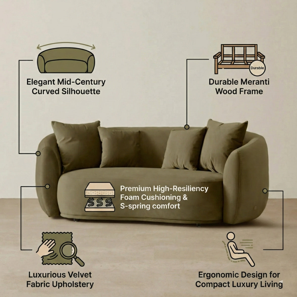 Everbe Luxe 2-Seater Curved Sofa