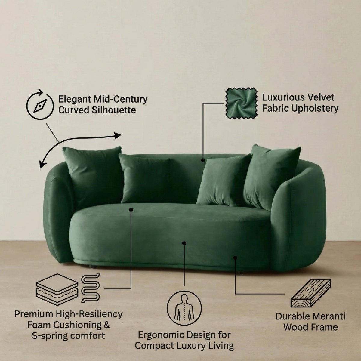 Everbe Luxe 2-Seater Curved Sofa