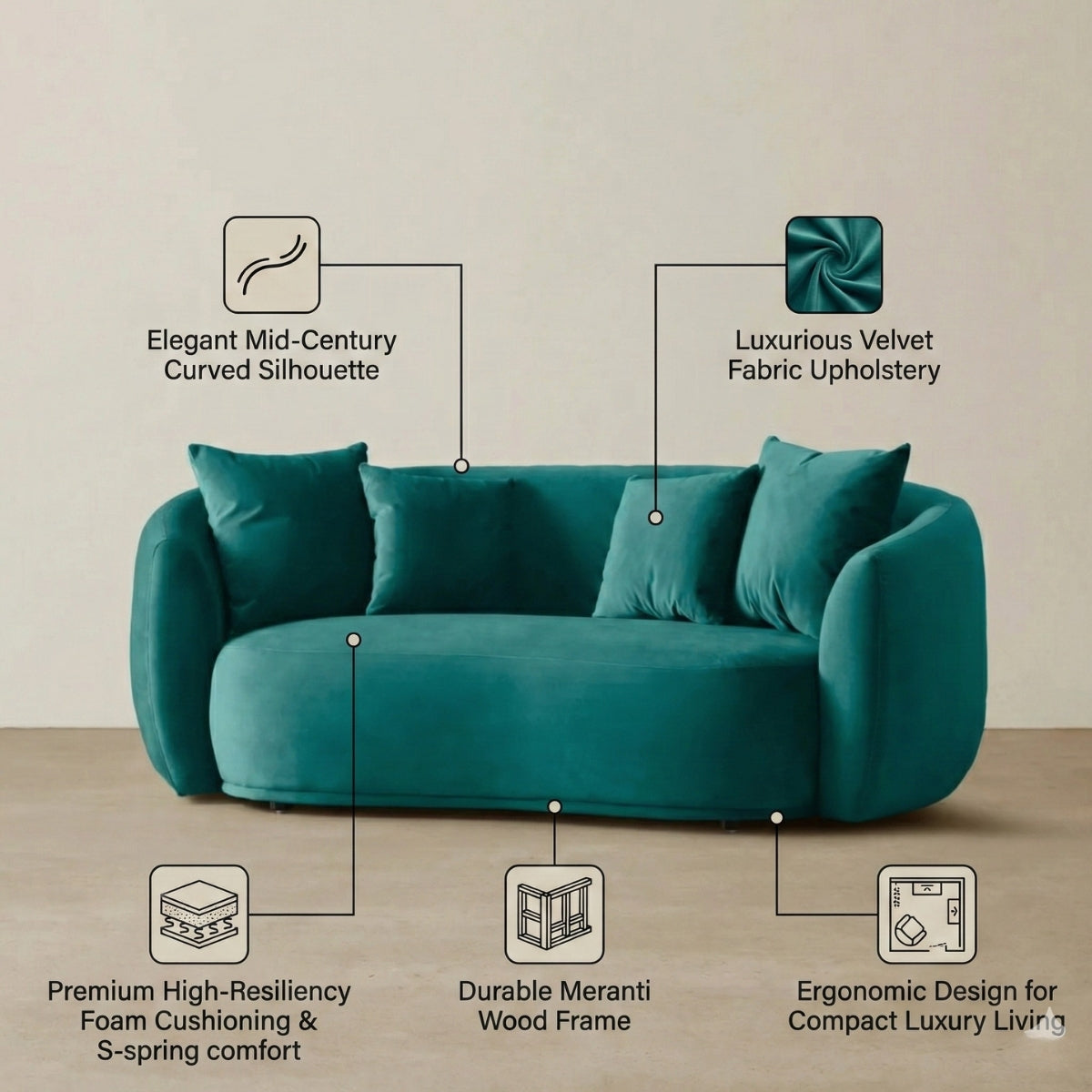 Everbe Luxe 2-Seater Curved Sofa