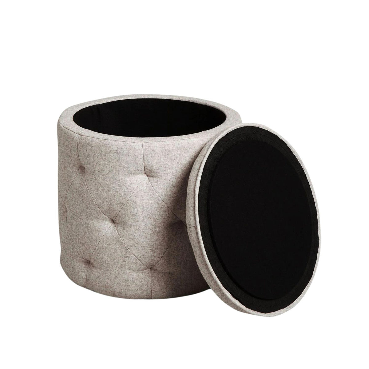Textured ottoman with a black interior on a white background