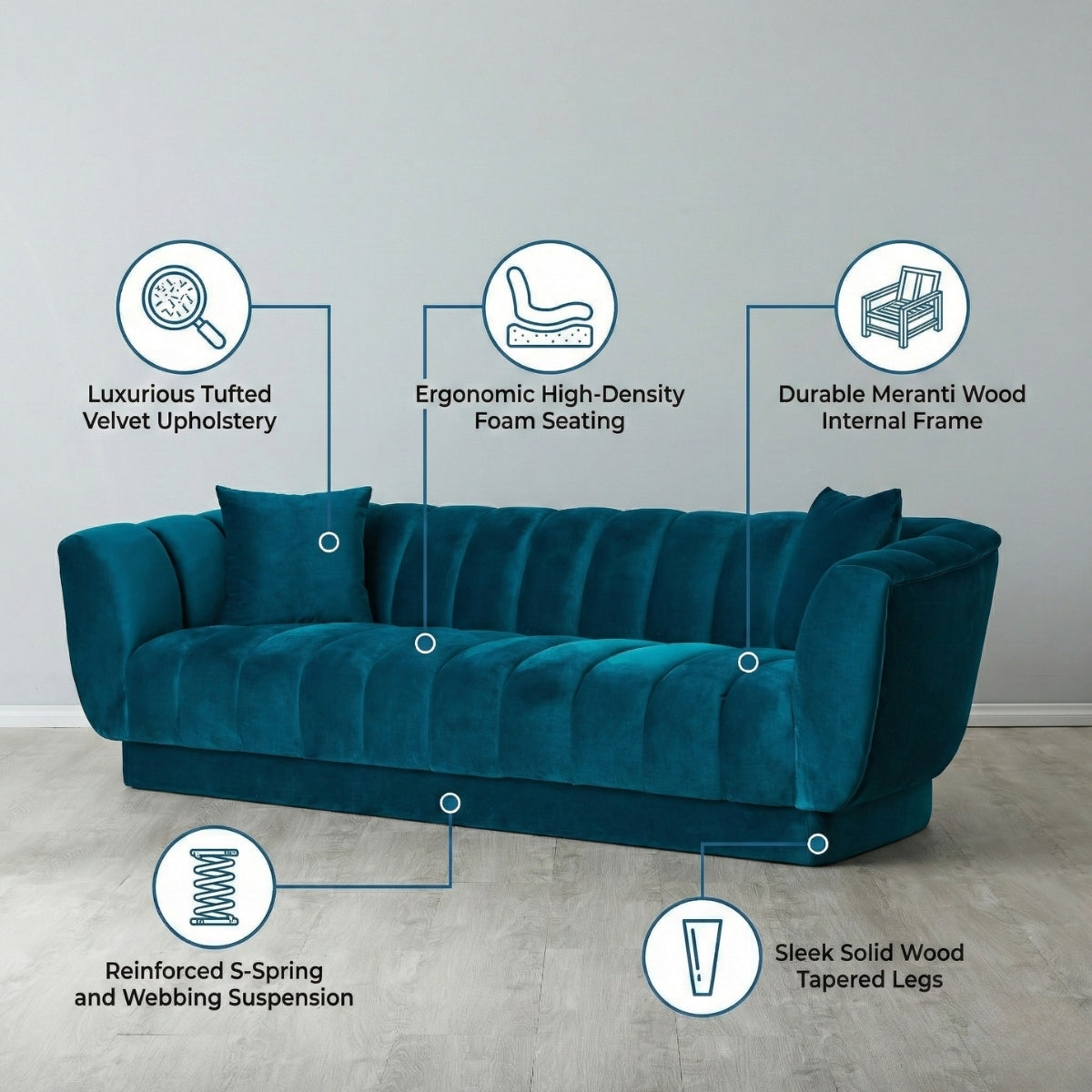 Fransesca Modern 3-Seater Tufted Velvet Sofa