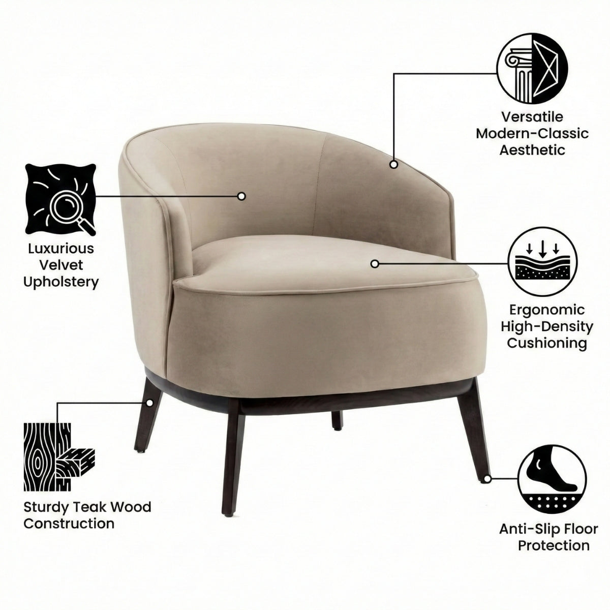 Kate Maple Velvet Accent Chair