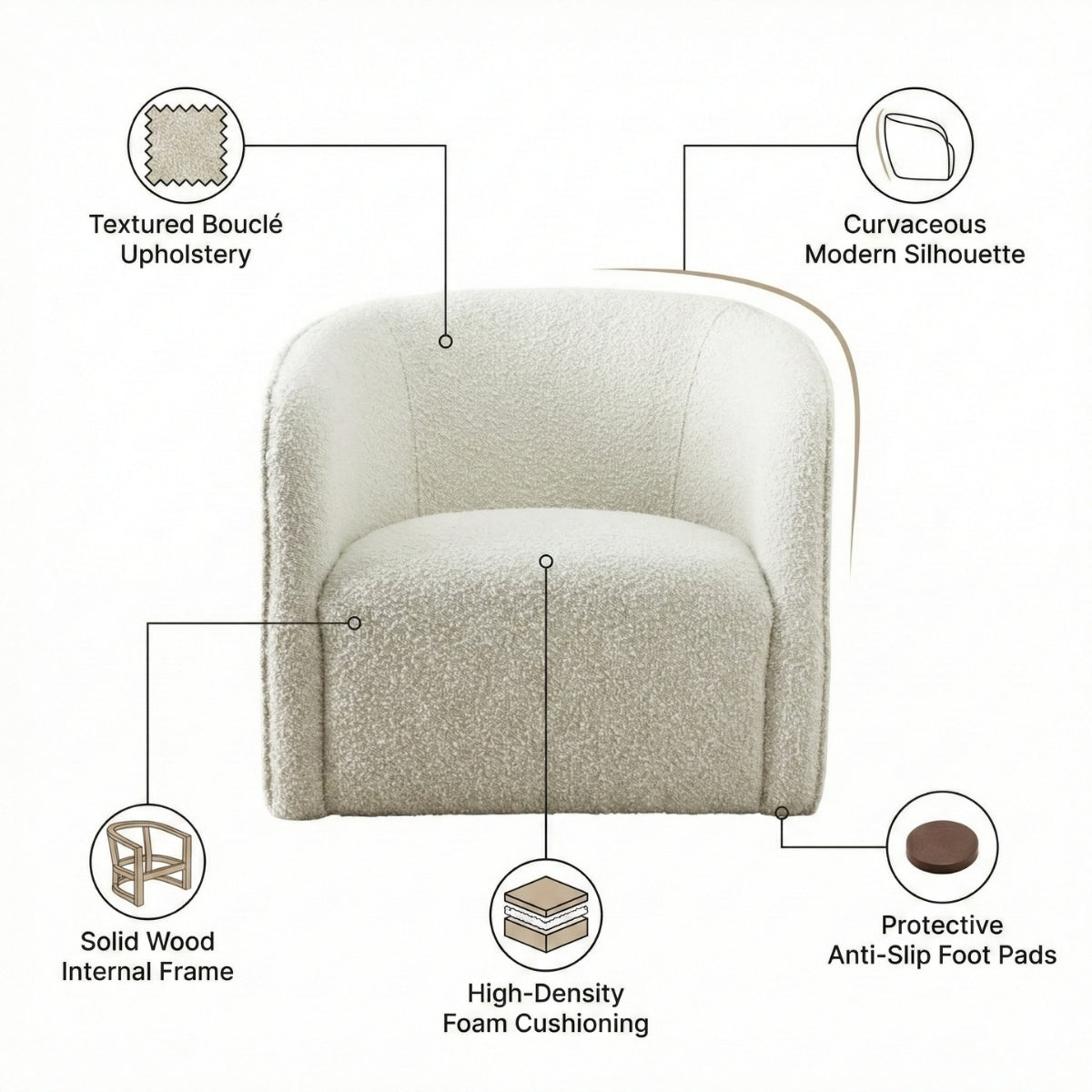 Andy Cream Bouclé Arm Chair