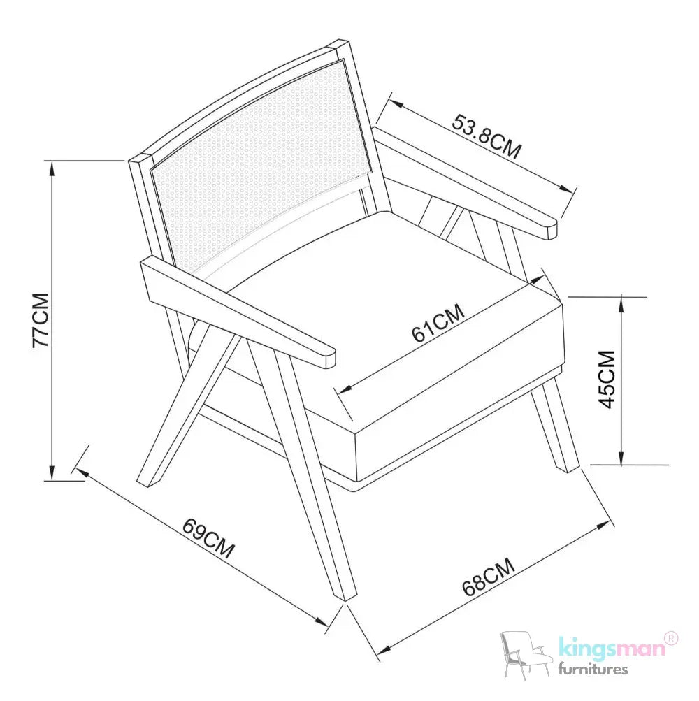 Abel Accent Chair - Tweed Linen & Boucle, Teak Wood, Rattan Back, Removable Cushion, Modern Rustic Comfort Kingsman Furnitures