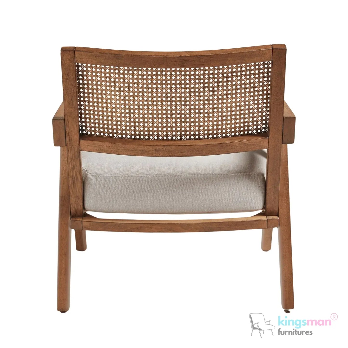 Abel Accent Chair - Tweed Linen & Boucle, Teak Wood, Rattan Back, Removable Cushion, Modern Rustic Comfort Kingsman Furnitures