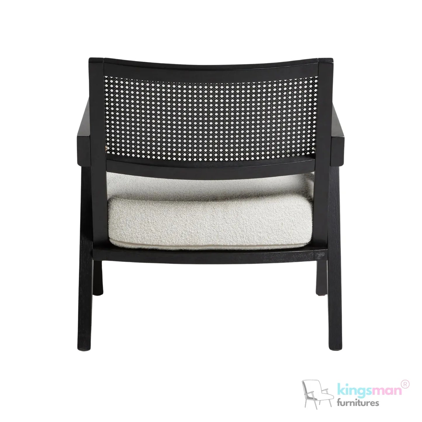 Abel Accent Chair - Tweed Linen & Boucle, Teak Wood, Rattan Back, Removable Cushion, Modern Rustic Comfort Kingsman Furnitures