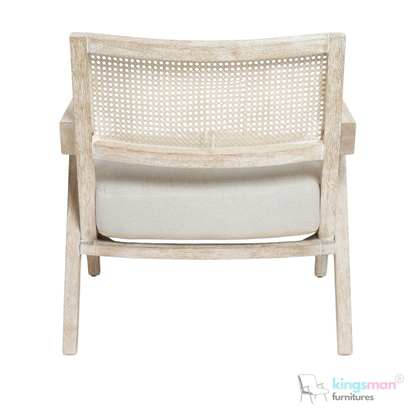 Abel Accent Chair - Tweed Linen & Boucle, Teak Wood, Rattan Back, Removable Cushion, Modern Rustic Comfort Kingsman Furnitures