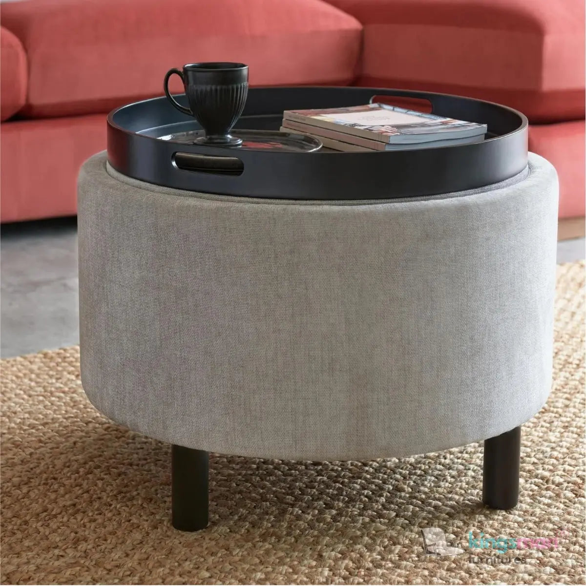Ashtin Round Storage Sability - Multi-Functional Sability with Flip-Top Tray and Hidden Storage Kingsman Furnitures