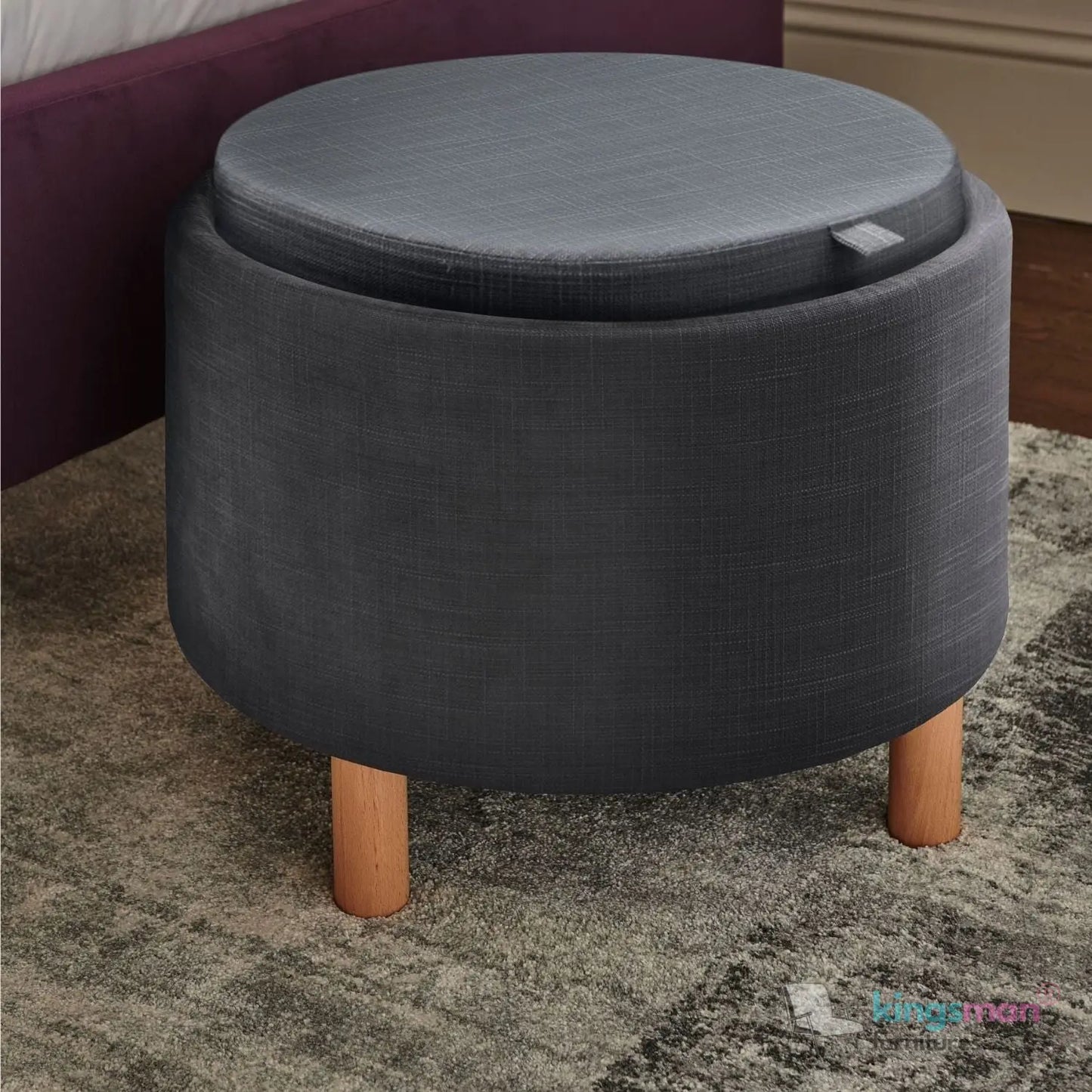 Ashtin Round Storage Sability - Multi-Functional Sability with Flip-Top Tray and Hidden Storage Kingsman Furnitures