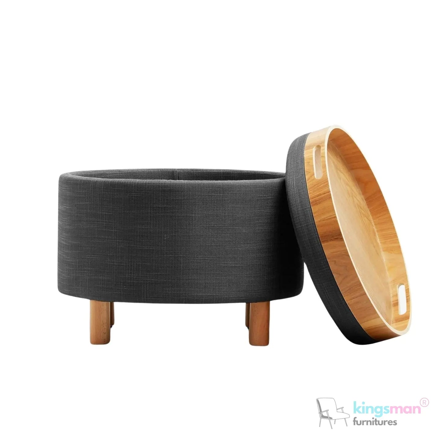 Ashtin Round Storage Sability - Multi-Functional Sability with Flip-Top Tray and Hidden Storage Kingsman Furnitures