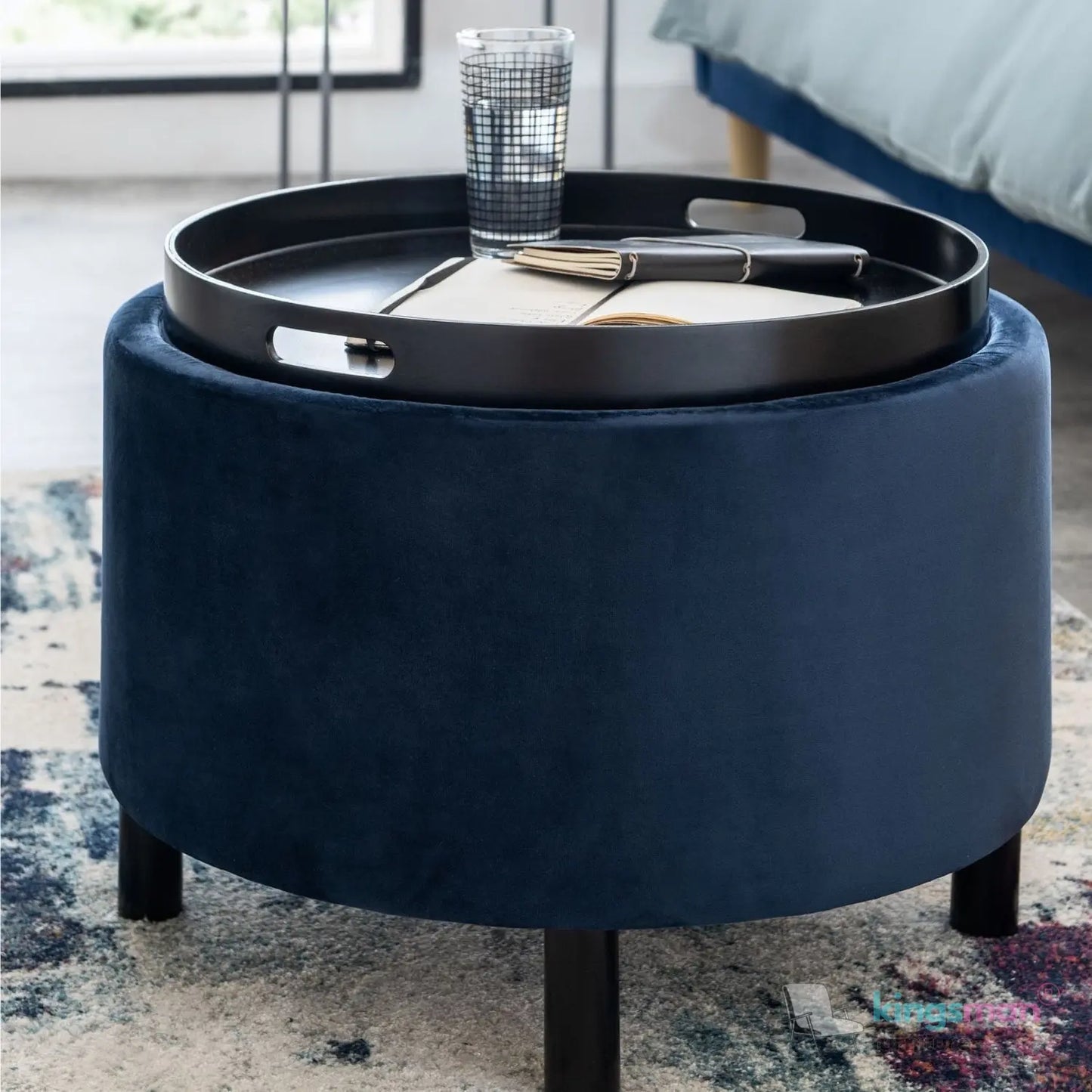Ashtin Round Storage Sability - Multi-Functional Sability with Flip-Top Tray and Hidden Storage Kingsman Furnitures