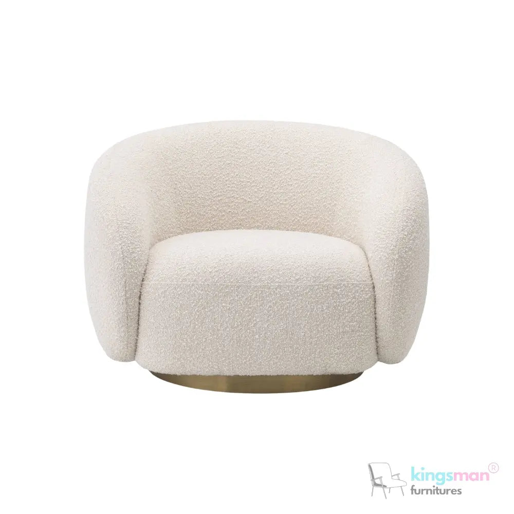 Brok 360° Swivel Chair - Ivory Boucle Fabric, Brass Base, Modern Elegant Design, Cozy Comfort Kingsman Furnitures