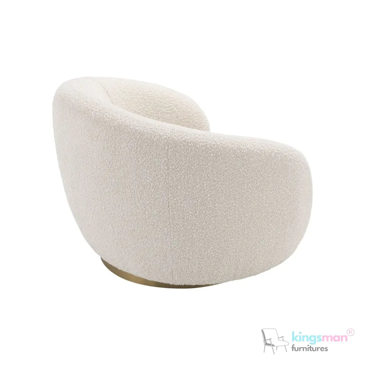 Brok 360° Swivel Chair - Ivory Boucle Fabric, Brass Base, Modern Elegant Design, Cozy Comfort Kingsman Furnitures