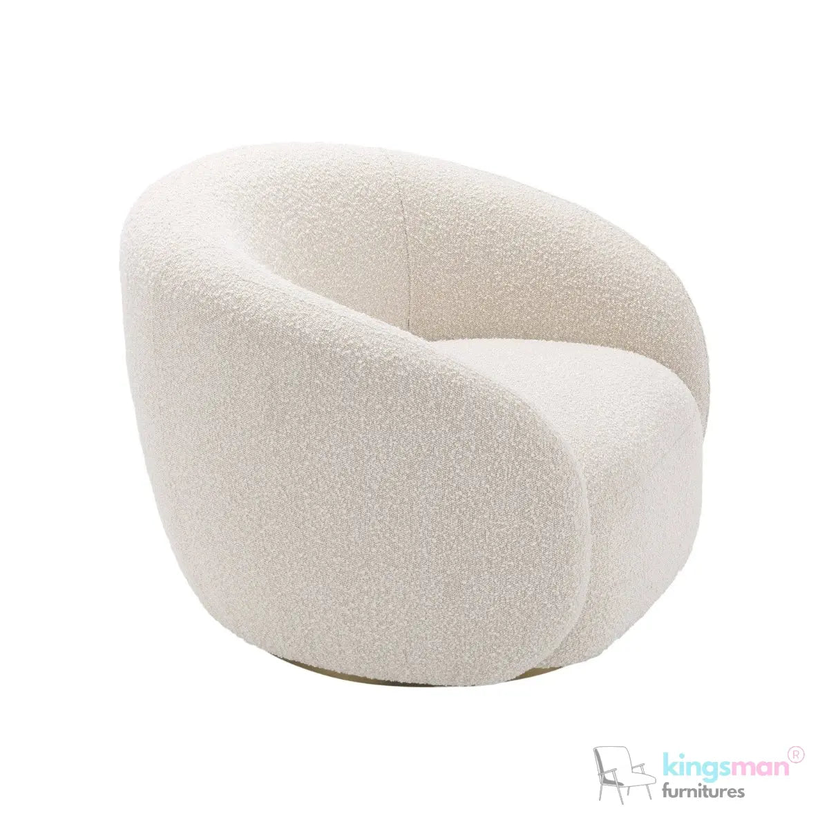 Brok 360° Swivel Chair - Ivory Boucle Fabric, Brass Base, Modern Elegant Design, Cozy Comfort Kingsman Furnitures
