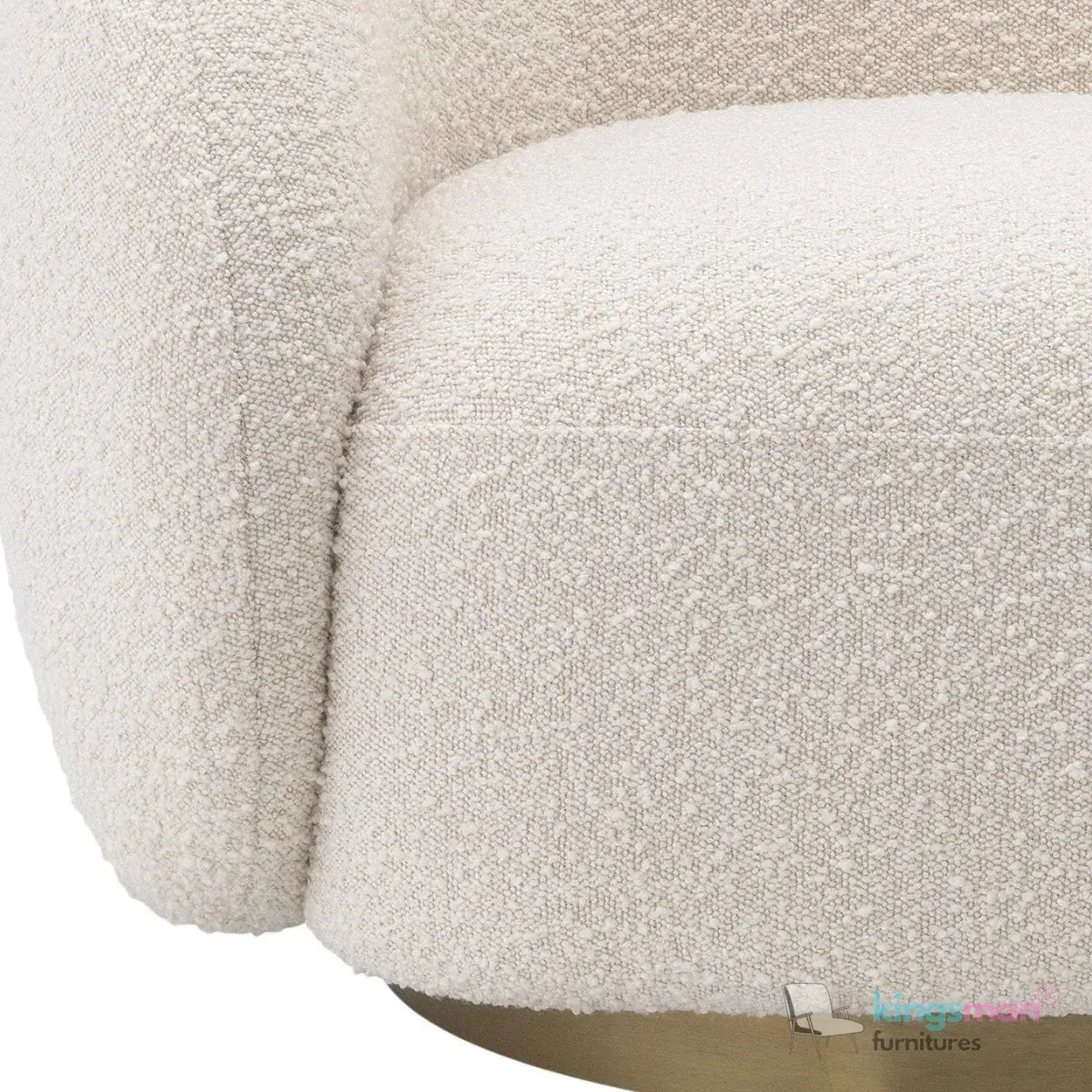 Brok 360° Swivel Chair - Ivory Boucle Fabric, Brass Base, Modern Elegant Design, Cozy Comfort Kingsman Furnitures