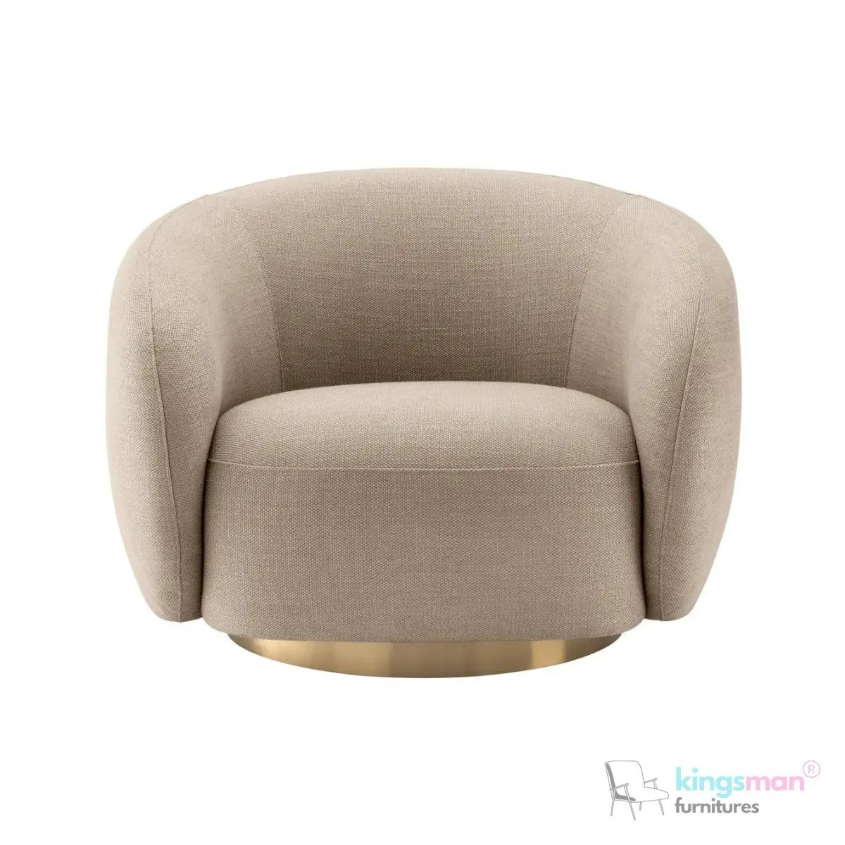 Brok 360° Swivel Chair - Ivory Boucle Fabric, Brass Base, Modern Elegant Design, Cozy Comfort Kingsman Furnitures