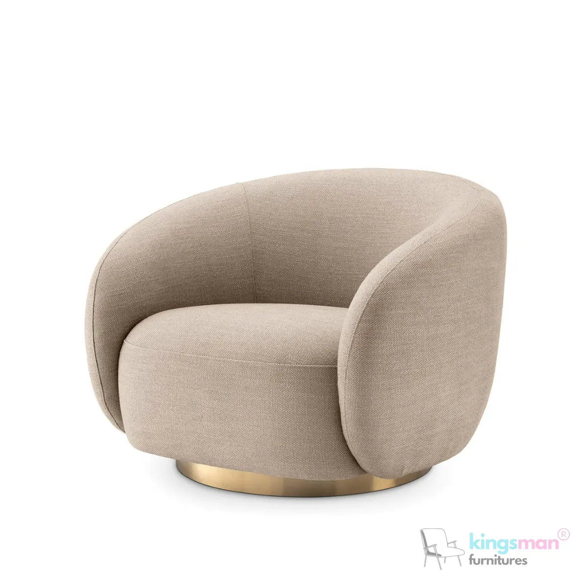Brok 360° Swivel Chair - Ivory Boucle Fabric, Brass Base, Modern Elegant Design, Cozy Comfort Kingsman Furnitures