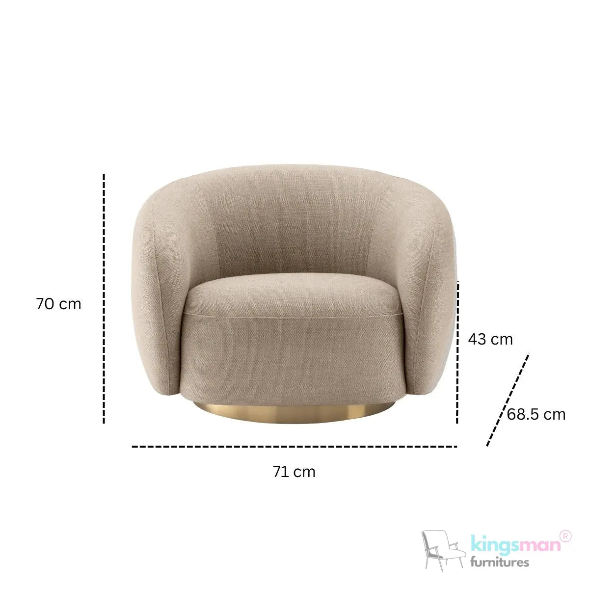 Brok 360° Swivel Chair - Ivory Boucle Fabric, Brass Base, Modern Elegant Design, Cozy Comfort Kingsman Furnitures