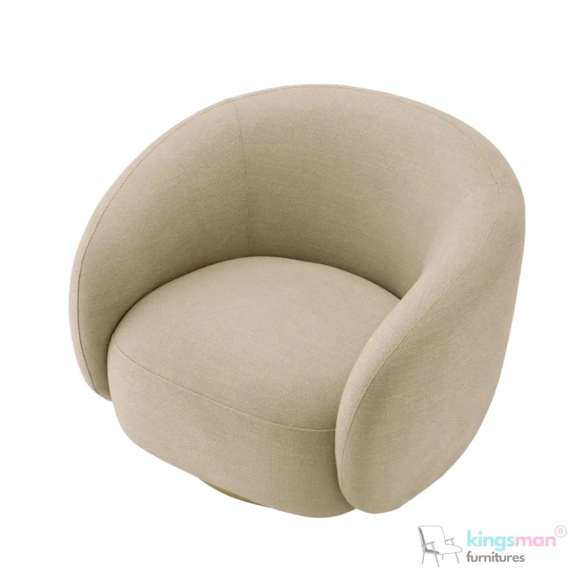 Brok 360° Swivel Chair - Ivory Boucle Fabric, Brass Base, Modern Elegant Design, Cozy Comfort Kingsman Furnitures