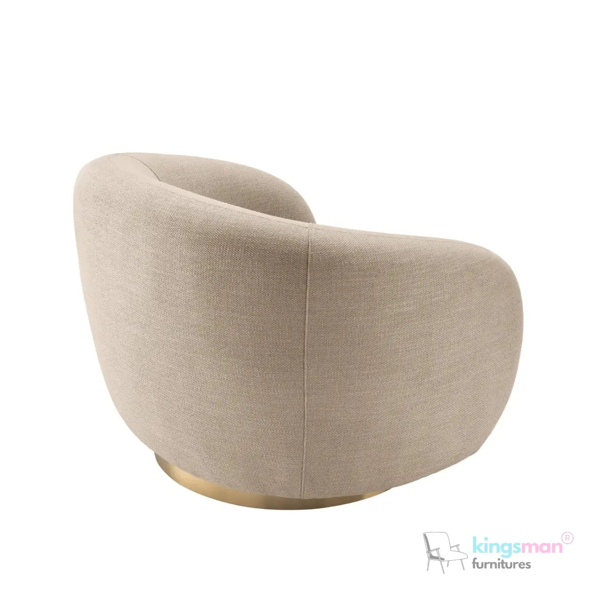 Brok 360° Swivel Chair - Ivory Boucle Fabric, Brass Base, Modern Elegant Design, Cozy Comfort Kingsman Furnitures