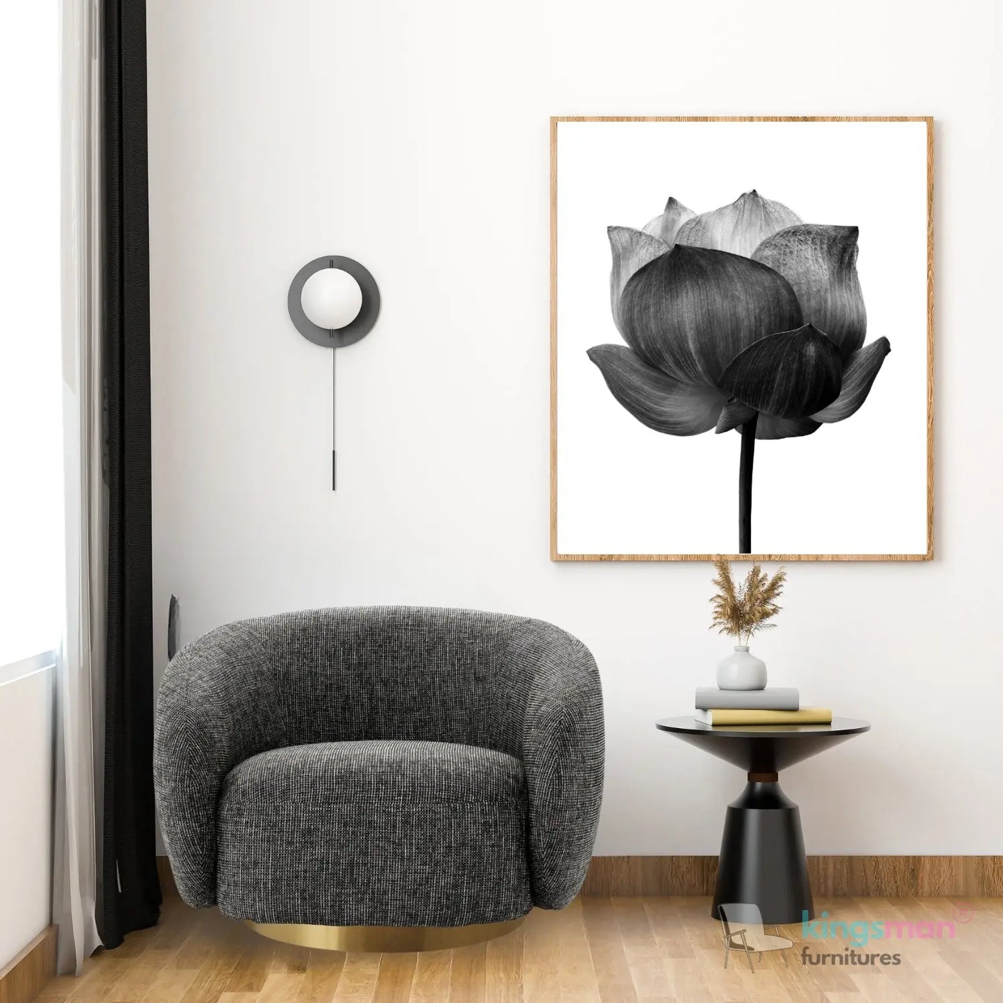 Brok 360° Swivel Chair - Ivory Boucle Fabric, Brass Base, Modern Elegant Design, Cozy Comfort Kingsman Furnitures