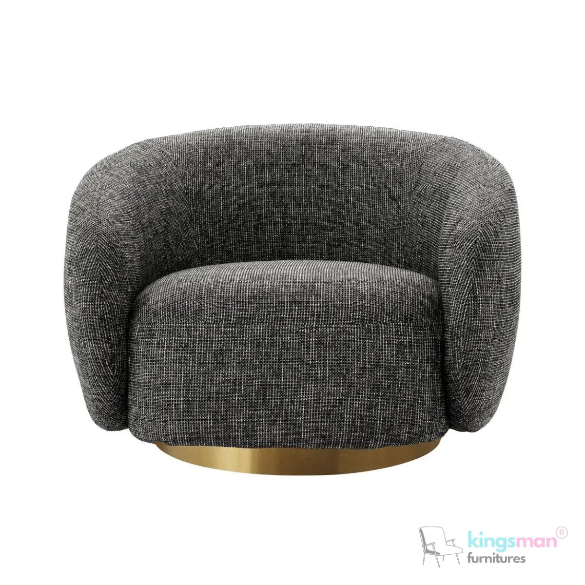 Brok 360° Swivel Chair - Ivory Boucle Fabric, Brass Base, Modern Elegant Design, Cozy Comfort Kingsman Furnitures
