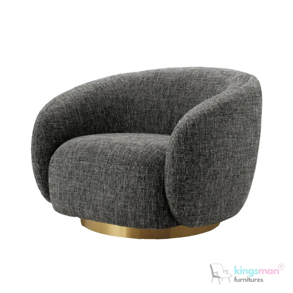 Brok 360° Swivel Chair - Ivory Boucle Fabric, Brass Base, Modern Elegant Design, Cozy Comfort Kingsman Furnitures